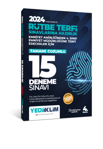 2024 Polis Meslek İçi Rütbe Terfi Sınavlarına Hazırlık Tamamı Çözümlü 15 Deneme Sınavı