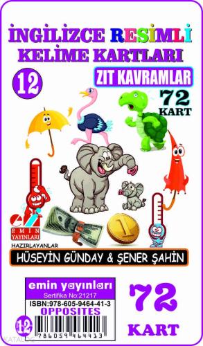 İngilizce 12. Zıt Kavramlar / Resimli Kelime Kartları 72Kart - Kitapik