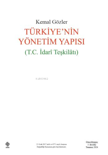 Türkiye'nin Yönetim Yapısı;T.C. İdari Teşkilâtı - Kitapiks.com