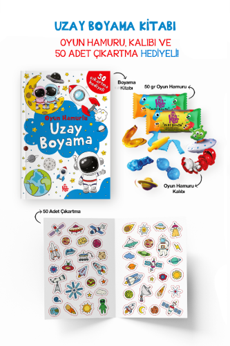 Uzay Boyama Kitabı - Oyun Hamuru, Oyuncak ve Çıkartma Hediyeli - 3 Yaş +